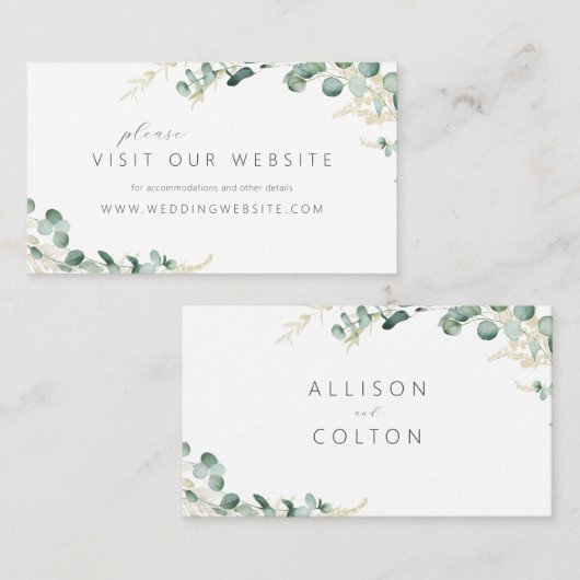 Rustige eucalyptus greenery bruiloft Website Invoe Plaatskaartje (Voorkant / Achterkant)