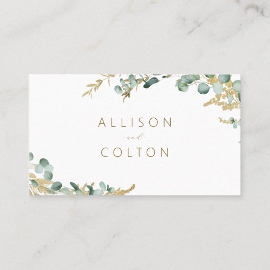 Rustige eucalyptus greenery bruiloft Website Invoe Plaatskaartje (Achterkant)