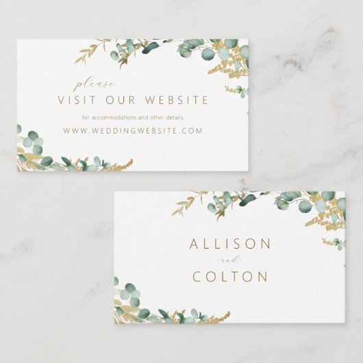 Rustige eucalyptus greenery bruiloft Website Invoe Plaatskaartje (Voorkant / Achterkant)