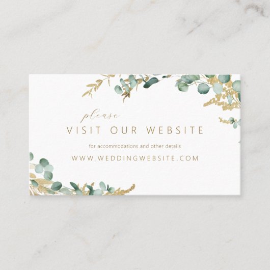 Rustige eucalyptus greenery bruiloft Website Invoe Plaatskaartje (Voorkant)