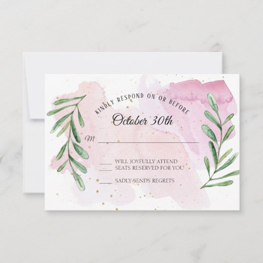 Rustige Eucalyptus Leaf Gold Modern Waterverf RSVP Kaart (Voorkant)