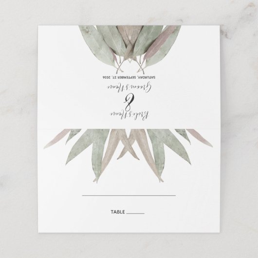 Rustige Eucalyptus Leaf Wedding Place Card Plaatskaartje (Buitenkant ongevouwen)