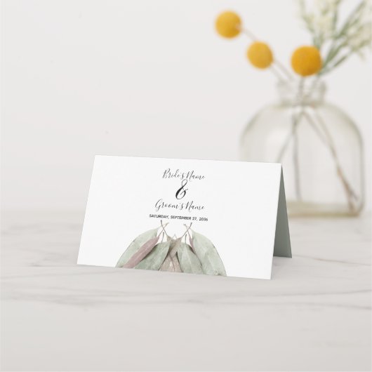 Rustige Eucalyptus Leaf Wedding Place Card Plaatskaartje (Achterkant)