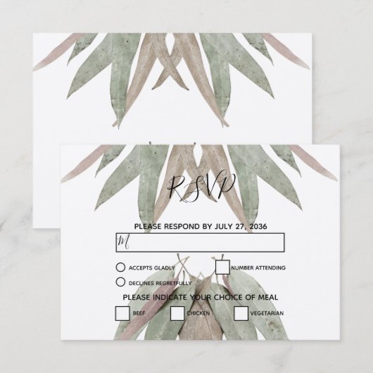 Rustige Eucalyptus Leaf Wedding RSVP-kaarten RSVP Kaartje (Voorkant / Achterkant)