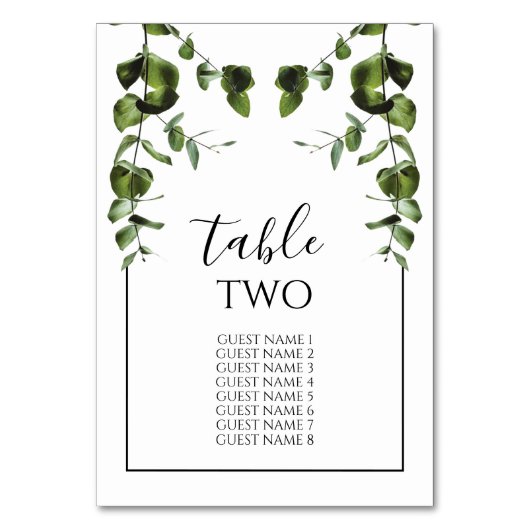 Rustige Eucalyptus Leaves Wedding Guest Names Kaart (Voorkant)