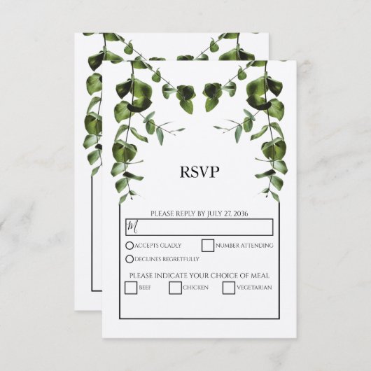 Rustige Eucalyptus Leaves Wedding RSVP Kaarten (Voorkant / Achterkant)