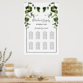 Rustige eucalyptus Leaves Wedding Seding Chart Poster (Keuken)