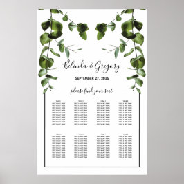 Rustige eucalyptus Leaves Wedding Seding Chart Poster