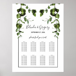 Rustige eucalyptus Leaves Wedding Seding Chart Poster