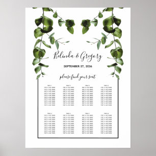 Rustige eucalyptus Leaves Wedding Seding Chart Poster