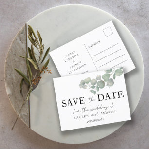 Rustige Eucalyptus Sage Green slaat de datum op Briefkaart