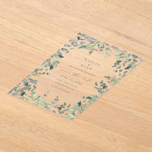 Rustige eucalyptus Sla de datum op Acryl Uitnodigingen (Laagn)