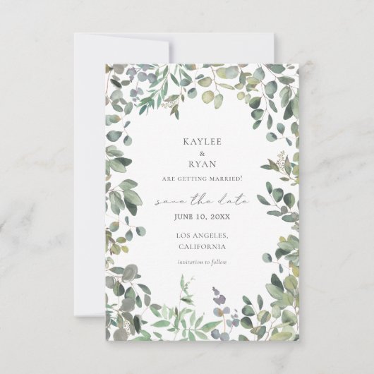 Rustige eucalyptus Sla de datum op Save The Date (Voorkant)