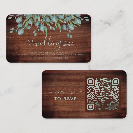 Rustige Eucalyptus Wedding QR Code RSVP Card Informatiekaartje (Voorkant / Achterkant)