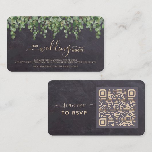 Rustige Eucalyptus Wedding QR Code RSVP Card Informatiekaartje (Voorkant / Achterkant)