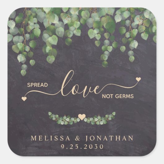Rustige Eucalyptus Wedding Spread Love Not Germs Vierkante Sticker (Voorkant)