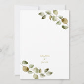 Rustige eucalyptusfedbruiloft kaart (Achterkant)