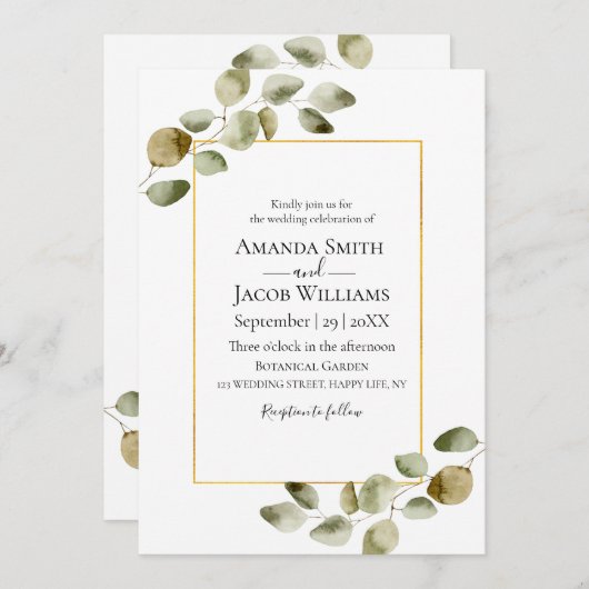 Rustige eucalyptusfedbruiloft kaart (Voorkant / Achterkant)