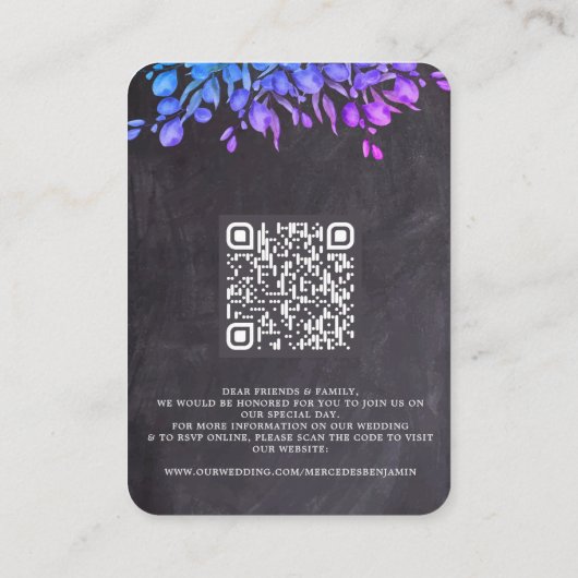 Rustige eucalyptusfielencode QR-wijdenweddenschap  Visitekaartje (Achterkant)