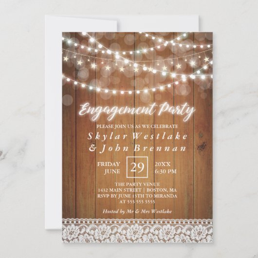 Rustige Fairy Lights Engagement Party Kaart (Voorkant)