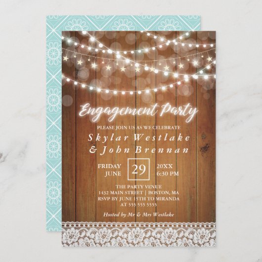 Rustige Fairy Lights Engagement Party Kaart (Voorkant / Achterkant)