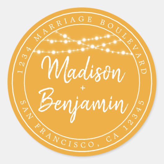 Rustige Fairy Lights Mellow Yellow Return Address Ronde Sticker (Voorkant)