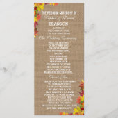Rustige Fall Leaves Burlap Wedding Program Custom Programmakaart (Voorkant)