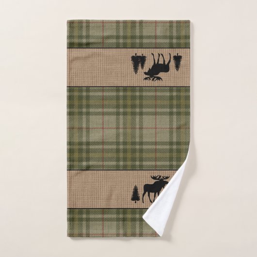Rustige Familie Cabin Moose Pine Green Play Burlap Bad Handdoek (Handdoek)