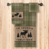 Rustige Familie Cabin Moose Pine Green Play Burlap Bad Handdoek