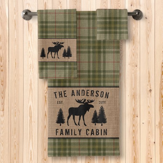 Rustige Familie Cabin Moose Pine Green Play Burlap Bad Handdoek