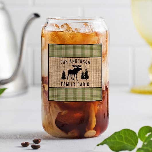 Rustige Familie Cabin Moose Pine Green Play Burlap Blikvorm Glas