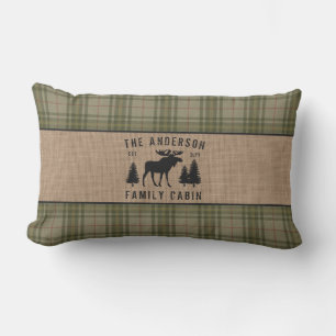 Rustige Familie Cabin Moose Pine Green Play Burlap Buitenkussen
