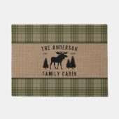Rustige Familie Cabin Moose Pine Green Play Burlap Deurmat (Voorkant)