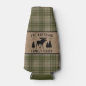 Rustige Familie Cabin Moose Pine Green Play Burlap Flesjeskoeler (Voorkant)