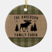 Rustige Familie Cabin Moose Pine Green Play Burlap Keramisch Ornament (Voorkant)