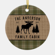 Rustige Familie Cabin Moose Pine Green Play Burlap