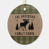 Rustige Familie Cabin Moose Pine Green Play Burlap Keramisch Ornament (Links)