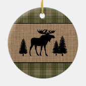 Rustige Familie Cabin Moose Pine Green Play Burlap Keramisch Ornament (Achterkant)