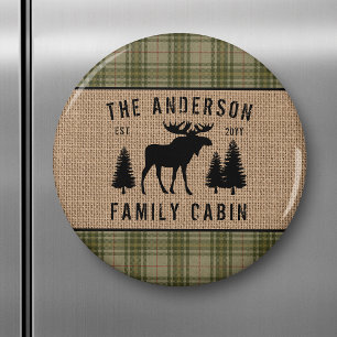 Rustige Familie Cabin Moose Pine Green Play Burlap Magneet