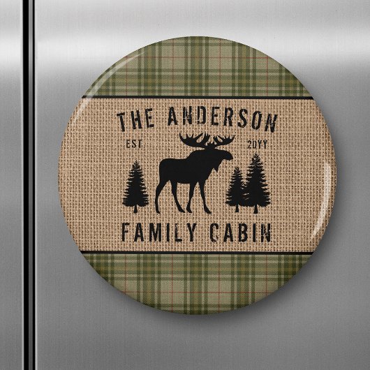 Rustige Familie Cabin Moose Pine Green Play Burlap Magneet