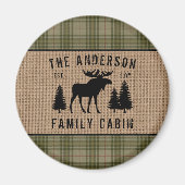 Rustige Familie Cabin Moose Pine Green Play Burlap Magneet (Voorkant)