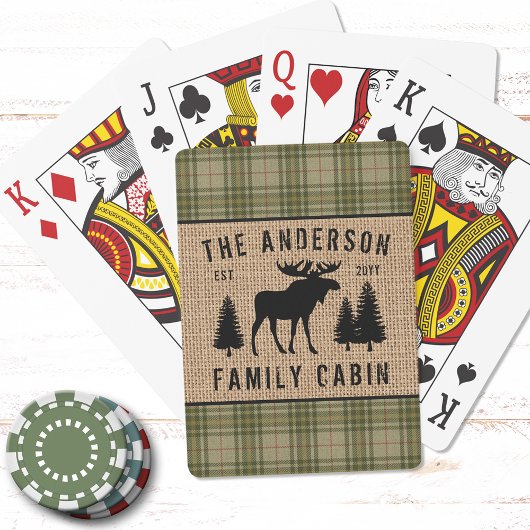 Rustige Familie Cabin Moose Pine Green Play Burlap Pokerkaarten