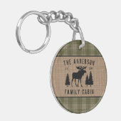 Rustige Familie Cabin Moose Pine Green Play Burlap Sleutelhanger (Voorkant Links)