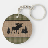 Rustige Familie Cabin Moose Pine Green Play Burlap Sleutelhanger (Achterkant)
