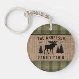 Rustige Familie Cabin Moose Pine Green Play Burlap Sleutelhanger