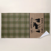 Rustige Familie Cabin Moose Pine Green Play Burlap Strandlaken (Voorkant)