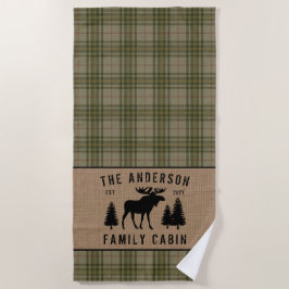 Rustige Familie Cabin Moose Pine Green Play Burlap Strandlaken