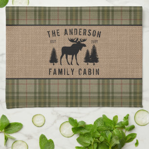 Rustige Familie Cabin Moose Pine Green Play Burlap Theedoek