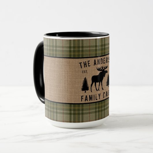Rustige familie Cabin Moose Pine Green Pset Large Mok (Voorkant links)
