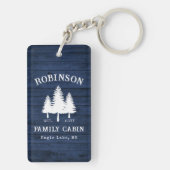 Rustige familie Cabin Trees Blue Wood Plank 2 Side Sleutelhanger (achterkant)